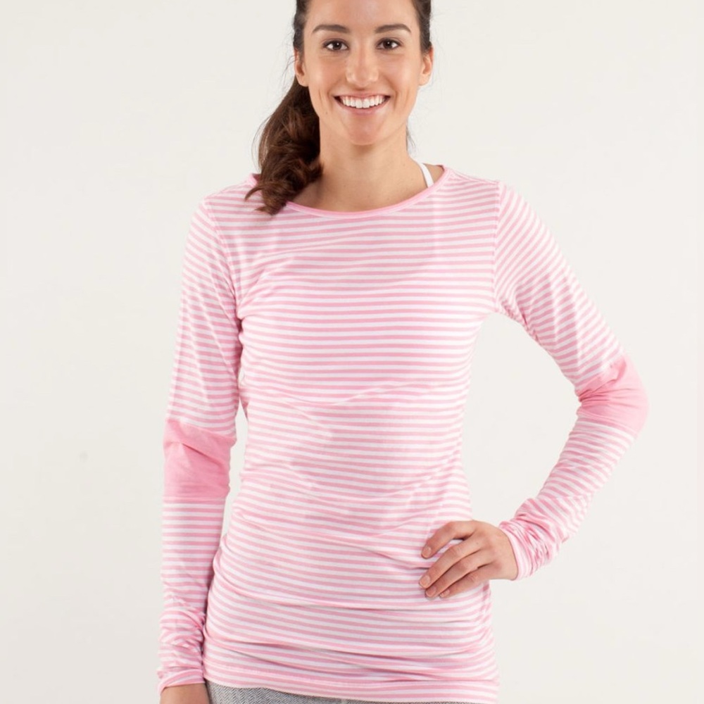 Striped Lululemon Devotion Pink and White Long Sleeve Top- Size S
